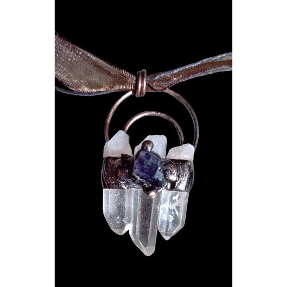 Choker Necklace Quartz Crystal Bendant Focal Copper Boho Mystic Healing Gypsy - Picture 1 of 9